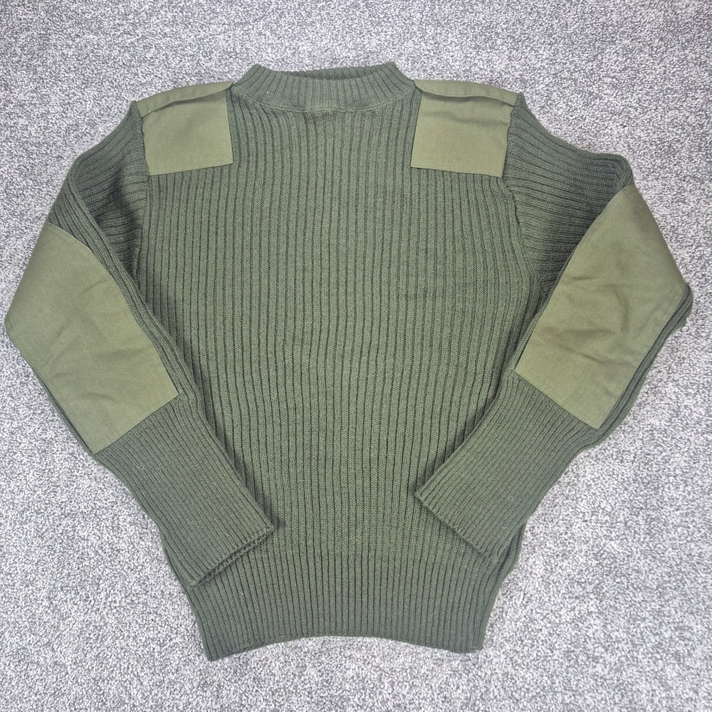 DSCP Military Wool Service Sweater Mens‎ 40 Green Epaulettes Elbow Patches